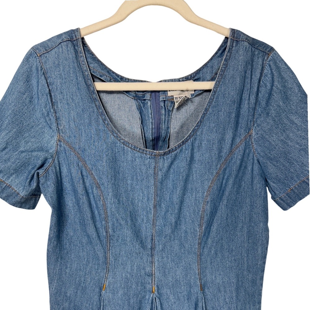 VTG Tower Hill Denim Short Sleeve Scoop Neck Pleated One Piece Romper Size 10 - Picture 3 of 11